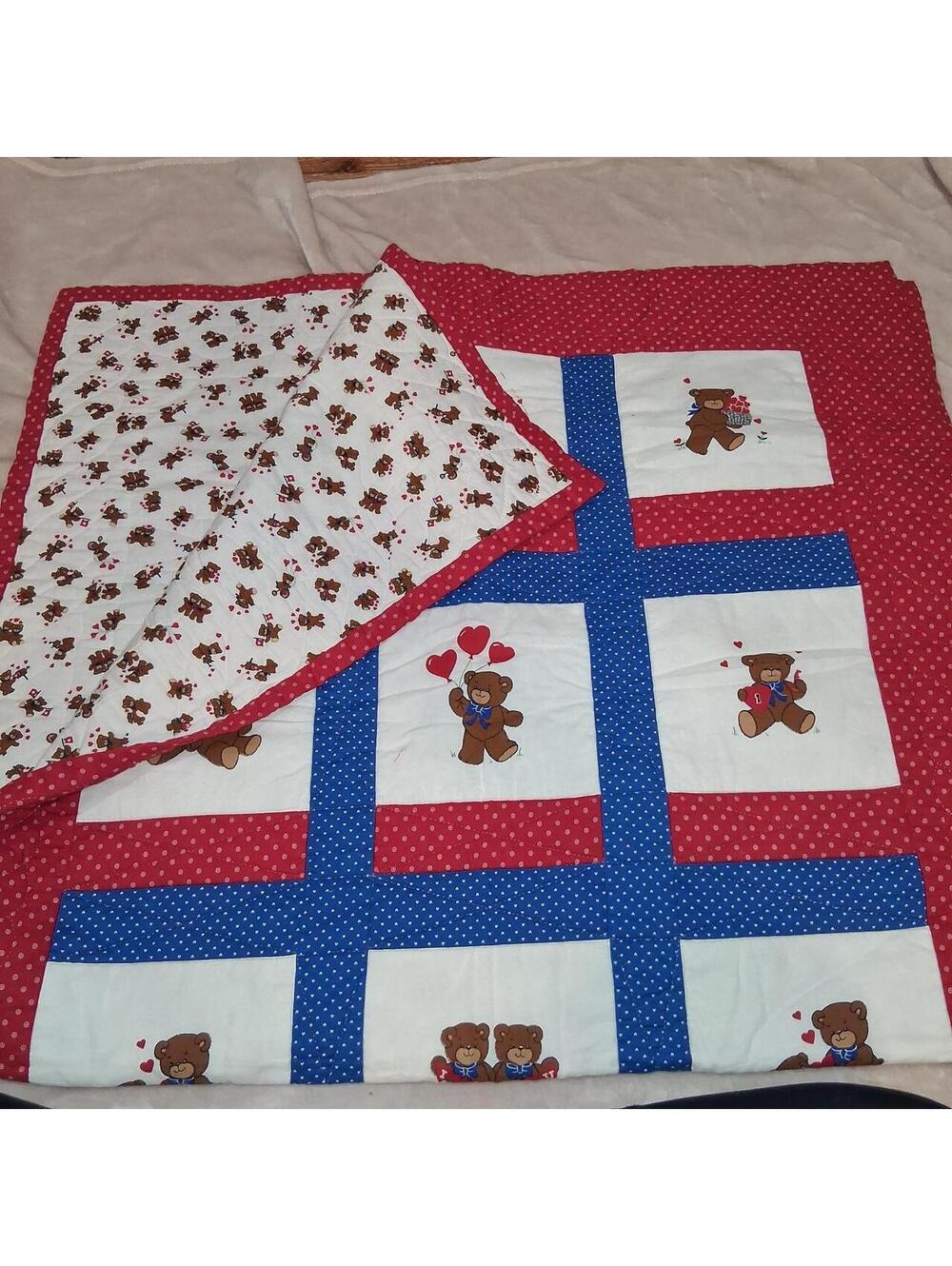 handmade vintage red teddy bear quilt